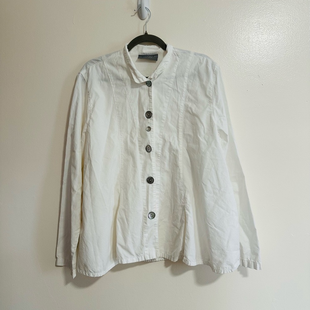 Eleven Stitch White Button-Up Shirt/Tunic, Tercel/Cotton, Large